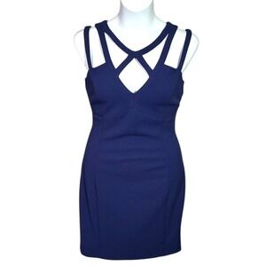 Guess Curvy‎ Plus Size 16 Navy Blue Crisscross Strap Bodycon Sheath Dress EUC